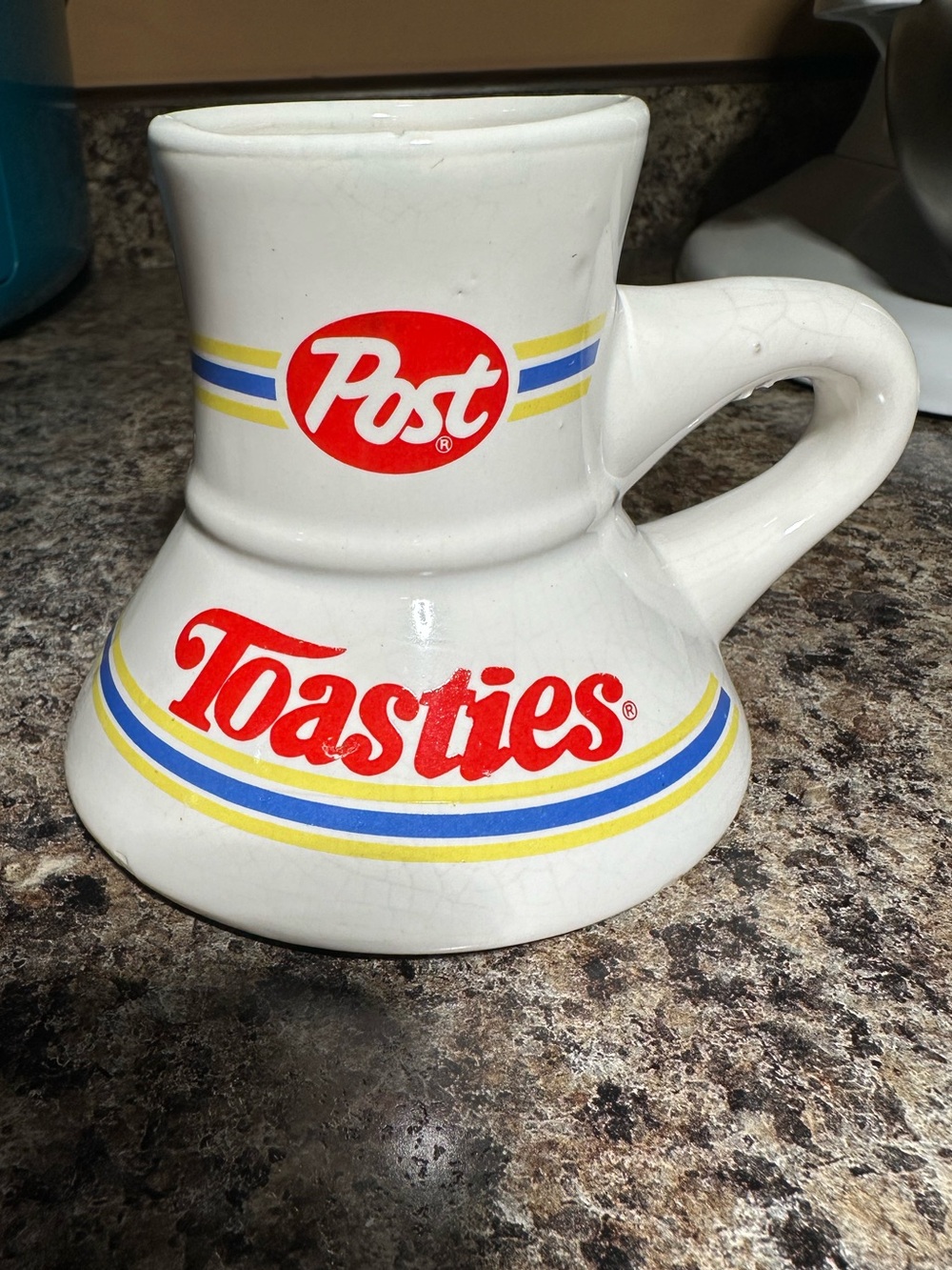 Post Toasties Vintage Ceramic Mug Pitcher - White with Red, Blue & Yellow